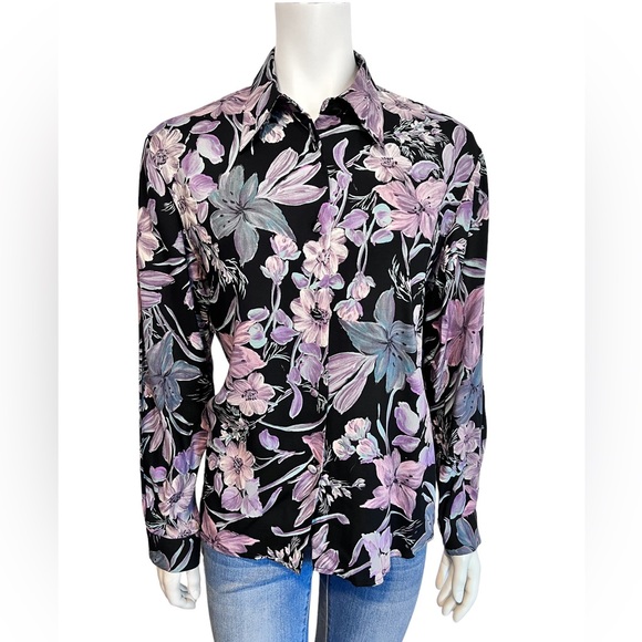 ⚡️SOLD⚡️VINTAGE 80s Jeremy Scott Braemar Black Floral Print Button Up Shirt - Picture 7 of 8